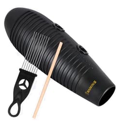 RANMING Guiro Instrument 3.9x13 Inch Super Guiro Fish Shaped Latin Percussion Instrument with 2 x Guiro Scraper Musical Training Tool for Beginners and Music Lover Black