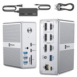 TobenONE DisplayLink Docking Station Triple Monitor with 120W Power Adapter, Triple 4K Display for MacBook Pro/Air, Thunderbolt 5/4/3, USB-C Windows(3X HDMI, 3X DisplayPort, 2xUSB-C, 4xUSB 3.2, SD/TF)