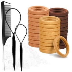 TsMADDTs Hair Ties for Women, TsMADDTs Hair Bands Set with 30Pcs Cotton Seamless Hair Ties for Thick Hair, 500pcs Clear Hair Elastic, 2pcs Hair Loop Tools and 1pcs Comb