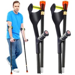 Geiserailie 2 Pcs Forearm Crutches for Adults, Folding Forearm Crutches Lightweight and Adjustable with Rubber Grips for Comfortable Grip, Aluminum Cane with Cuffs for Walking, Black