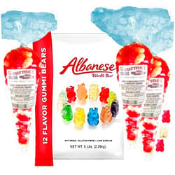 Gourmet Kruise Albanese Gummi Bears-Gummy Bear Bulk 12 Flavors-5lb Bag Plus (3) Red Cherry, White Strawberry Banana Gummy Bears Gourmet Kruise Gift Bags 11 OZ 4 Bags (2) Item Bundle