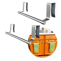 Evelots Towel Hook, Bar Over Cabinet Door - Kitchen, Bathroom - 2 Pack- Hand, Dish Towel Rack Holder - Inside or Outside Door - Brushed Stainless Steel - No Rust - No Scratch - No Installation