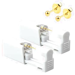 AM RONG MAGIC 2 Pack Self Ear Piercing Gun Earring,Disposable Piercing Kit No Pain Easy Use Ear Piercing Gun Kit Tool with Stud and With Alcohol Pad (3mm Gold Peas) …