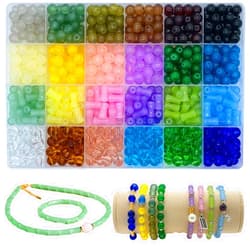 Hiadscine 720PCS 8mm Glass Beads for Bracelets Making 24 Colors Crystal Bead Kit Round Bamboo Bracelet Beads for Jewelry Making Kit Earrings Necklace Phone Lanyard Bracelet and DIY Crafts Beads (8mm)