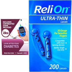 Idea Shop USA ReliOn Ultra-Thin Lancets, 30-Gauge, for Sensitive Fingers, 200 Ct Bundle with Exclusive 