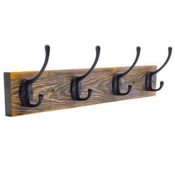 IBosins Wall Mounted Coat Rack, Entryway Hanging , Metal Wood Rack with 4 Black Literary Rustic Hooks Rail for Scarf, Bag, Towel, Key, Cap, Cup, Hat (Brown)