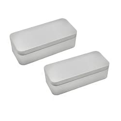WESTKAIBA Tin Case Tin Can Toy Box Square Tin Box Storage Trinket Large Size Tin Can 6.0 x 2.6 x 1.6 inches (15.3 x 6.6 x 4.0 cm), Silver (Pack of 2)