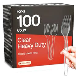 BAKKENMASTER Bakken Disposable Cutlery Set 100 Pieces Forks, Heavy Duty Plastic Silverware, BPA-Free Food-Grade Materials, Heat-Resistant, Reusable Utensils for Parties, Catering, BBQs, and Everyday Use, Clear