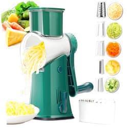 ASUMIO Rotary cheese grater - hand-cranked,5in1 washable & easy to clean - perfect for chefs, cuts cheese, veggies, fruits, nuts, crackers - upgraded model with strong suction-Hand Crank Cheese Grater