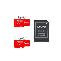 Lexar 64GB Micro SD Card 2 Pack, microSDXC UHS-I Flash Memory Card with Adapter - Up to 100MB/s, U3, Class10, V30, A1, High Speed TF Card (2 microSD Cards + 1 Adapter)