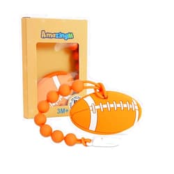 AmazingM Baby Food Grade Silicone Sport Ball Teether Toy with One Piece Design Pacifier Clip Holder,Teething Pain Relief Toys Gift Set for 3 Months+ Boys and Girls,Freezer Safe,BPA Free. (American Football)