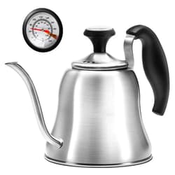 Chefbar Gooseneck Kettle Bundle: Brushed Silver Stovetop Kettle and Brushed Silver Stovetop Kettle with Thermometer