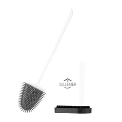 Sellemer Toilet Brush and Holder Set - Flexible Toilet Bowl Brush Head with Silicone Bristles, Compact Size for Storage and Organization, Ventilation Slots Base (1 Pack, Pearl White)