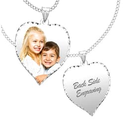 PicturesOnGold.com Personalized Photo Engraved Heart Shaped Picture Necklace with Diamond Cut Edge in Silver, Gold, White Gold or Rose Gold - 1 Inch x 1 Inch