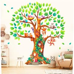 DECOWALL DL4-2303 XLarge Giant Tree Wall Stickers (60x62 inch) Decals Kids Baby Nursery Bedroom Jungle Woodland Leaf Forest Large Birch Vinyl Peel and Stick Enchanted Classroom Family Nature vinilos