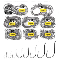 UCEC Fishing Hooks Octopus Hooks Circle Hooks for Saltwater Freshwater High Carbon Steel Offset Fishing Hook for Catfish Trout Fishing Size #1 1/0 2/0 3/0 4/0 5/0 6/0 8/0, 170pcs/box