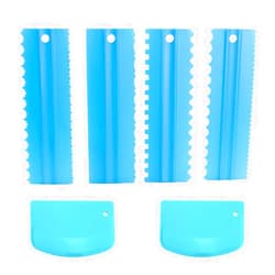 Alminionary Cake Scraper Smoother Set, 4pcs Plastic Sawtooth Comb Mousse Butter Cream and 2pcs Blue Dough Flexible Bowl Scraper for cake decorating Cake Edge Kitchen Baking Mold DIY Tool