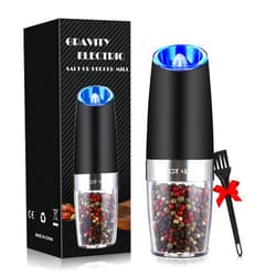 Sweet Alice Gravity Electric Pepper/Salt Grinder, Salt or Pepper Mill & Adjustable Coarseness, Battery Powered with LED Light, One Hand Automatic Operation, Stainless Steel (Single/Black)