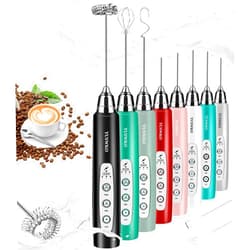 YUSWKO Milk Frother Handheld with 3 Heads, Electric Whisk Drink Foam Mixer with USB Rechargeable 3 Speeds, Mini Frother for Coffee Latte, Cappuccino, Hot Chocolate, Egg