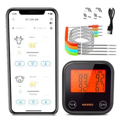 INKBIRD Dual Mode Bluetooth & WiFi Wireless Meat Thermometer, 4 Probes WiFi Meat Thermometer with Clear LCD for Smoking, Bluetooth Meat Thermometer with Smart APP Control for Oven,Cooking