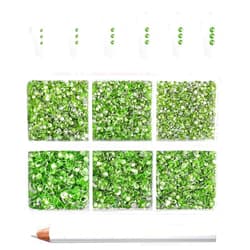 Beadsland 7200pcs Flatback Rhinestones,Light Green Rhinestones Nail Gems Round Crystal Rhinestones for Crafts,Mixed 6 Sizes with Wax Pencil Kit, SS3-SS10,Peridot/Light Green