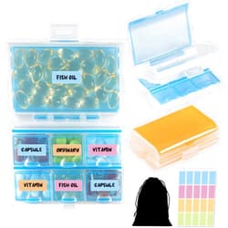 MICARA Travel Pill Box Organizer for Purse with 7 Large Compartments, 3 Pack Small Pill Case Container for Daily Weekly 7 Days Medication, Vitamin Supplement with Tag and Storage Bag