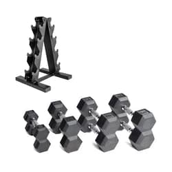 CAP Barbell 100 LB Coated Hex Dumbbell Weight Set with Vertical Rack