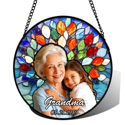 DASTOLL Personalized Grandma Stained Glass Window Hanging - Custom Photo Gifts Memorial Ornaments Sun Catcher, Mother's Day Christmas Birthday Gift for Nana Grandparents Mom Mother in Law Women Lovers Dad