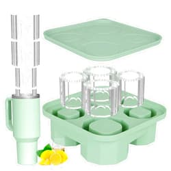 CCILAND Ice Cube Tray for Tumbler Cup, Silicone Tumbler Ice Mold Large Cylinder Ice Tray with Lid for 20-40Oz Tumblers, Drinks, Whiskey, Coffee, Easy Fill and Release Ice Maker (Green)