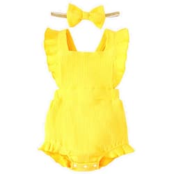 Fullfamous Baby Girl Ruffled Jumpsuit and Headband Set