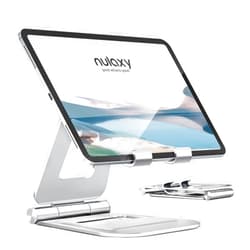 Nulaxy Aluminum Dual Foldable iPad Stand, Fully Adjustable Desktop Tablet Holder, iPad Accessories for Office Kindle Compatible with Mobile Devices iPad Pro/Air/Mini, iPhone Pro/Max/Plus, Silver