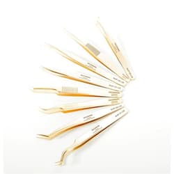 DeceMars Fiber Tip Eyelash Extensions Tweezers Stainless Steel Lash Tweezer Gold (02)