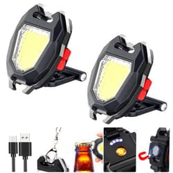 SEFONE 7 Modes COB Keychain Work Light 2 Pack, 1200 Lumens Bright Rechargeable LED Flashlight, Portable Pocket Light with Folding Bracket Whistle Lighter Magnet for Outdoor