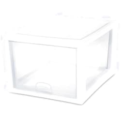 Sterilite 27 Qt Stacking Storage Drawer, Stackable Plastic Bin Drawer to Organize Shoes and Clothes in Home Closet, White with Clear Drawer, 1-Pack