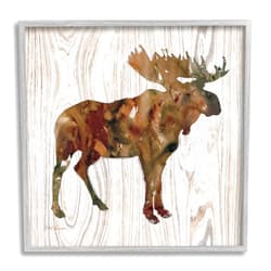 Stupell Industries Brown Watercolor Moose Silhouette Rustic Grain Pattern, Designed by Carol Robinson Gray Framed Wall Art, 12 x 12