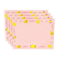 Artoid Mode Pink Bunny Rabbits Eggs Flower Happy Easter Placemats Set of 4, 12x18 Inch Seasonal Spring Table Mats for Party Kitchen Dining Decoration