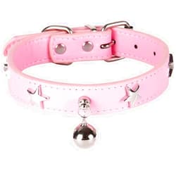 LKYADM Dog Collars with Bell, Dog Necklace with Star Studded Leather Pet Collar for Small Medium Large Dog Cat Girl Boy (XS: 7 1/2 -10 1/2 in, Pink)