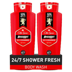 Old Spice Body Wash for Men, 24/7 Shower Fresh with Lasting Scent, Red Collection, Swagger with Cedarwood Scent, 24 fl oz (Pack of 2)