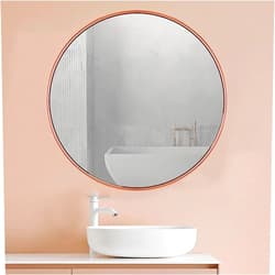LBYDXD Bathroom Mirror Round, Wall Mounted Makeup Mirrors, Vanity Backlit Mirror with Frame, Rose-Gold-Border, 50cm / 60cm / 70cm (Battery *1 : 70cm(27.5in))