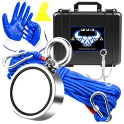 Grtard Double-Sided Magnet Fishing Kit with Case, 1000LBS Strong Pulling Force Fishing Magnet, Premium Fishing Magnet Kit for Retrieving Items in River, Lake, Beach, Lawn - 2.95inch Diameter