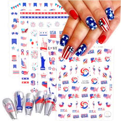 ZRZETREB 6Sheets Independence Day Nail Art Stickers 4th of July Nail American Flag Nail Stickers 3D Self-Adhesive USA Flags Heart Star Eagle Nail Decals for Memorial Day DIY Patriotic Nail Decoration