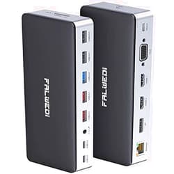 FALWEDI USB C Docking Station Dual Monitor, 16 in 1 Multiport Adapter Hub with Triple Display (2 HDMI, DP, VGA, 2 PD 100W & 18W, RJ45, USB C&A, SD/TF, Mic/Audio) Compatible for MacBook/Dell/HP/Lenovo