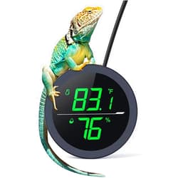 PAIZOO Reptile Tank Thermometer, PAIZOO LED Digital Reptile Thermometer and Humidity Gauge Hygrometer for Reptile Tank Snake Tank Accessories Pet Rearing Box with 55.2” Cable USB Power Supply- Black
