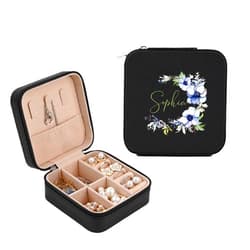 BJZLWJ Custom Jewelry Box, Customized Jewelry Organizer Box w/Name & Garland with Flowers - Birthday Gifts for Women Girls, Mom Personalized Jewelry Travel Case Bachelorette Party Favor, Square