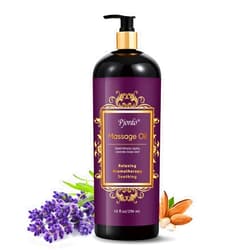Pjordo Aromatherapy Lavender Massage Oil, 10 fl oz Relaxing Massage Oil for Massage Therapy with Grape Seed, Sweet Almond & Jojoba, Spa Quality Oils for Soothing, Calming