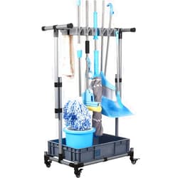 QTJH Broom and Mop Holder Put Wet Mops Movable Floor-Mounted Mop Rack Floor Standing Cleaning Tool Cart Storage for Garden Garage Schools, Hospitals, Factories, Hotels,Property Companies