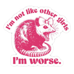 Generic I'm Not Like Other Girls I'm Worse Sticker Funny Opossum Quote Chaotic Girly Humor Sarcastic Pink Bow Waterproof Die-Cut Vinyl Decals for Book Water Bottle Laptop Phone for Mom Dad Friend Coworker