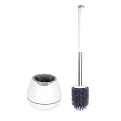 BOOMJOY Toilet Brush and Holder Set, Silicone Toilet Bowl Cleaner Brush, Bathroom Cleaning Bowl Brush Kit with Tweezers, Bathroom Accessories with Aluminum Handle - White