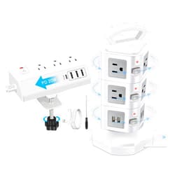 GLCONN Power Strip Surge Protector (1 Power Strip Tower + 1 Desk Clamp Power Strip)