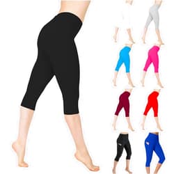 Tiljvks Women's Knee Length Leggings Yoga Pants High Waist Tummy Control Workout Lightweight Quick Dry Shorts with Pockets